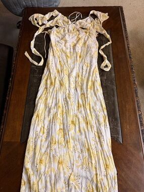 Summer Floral Tie-Shoulder Maxi Dress in White and Yellow